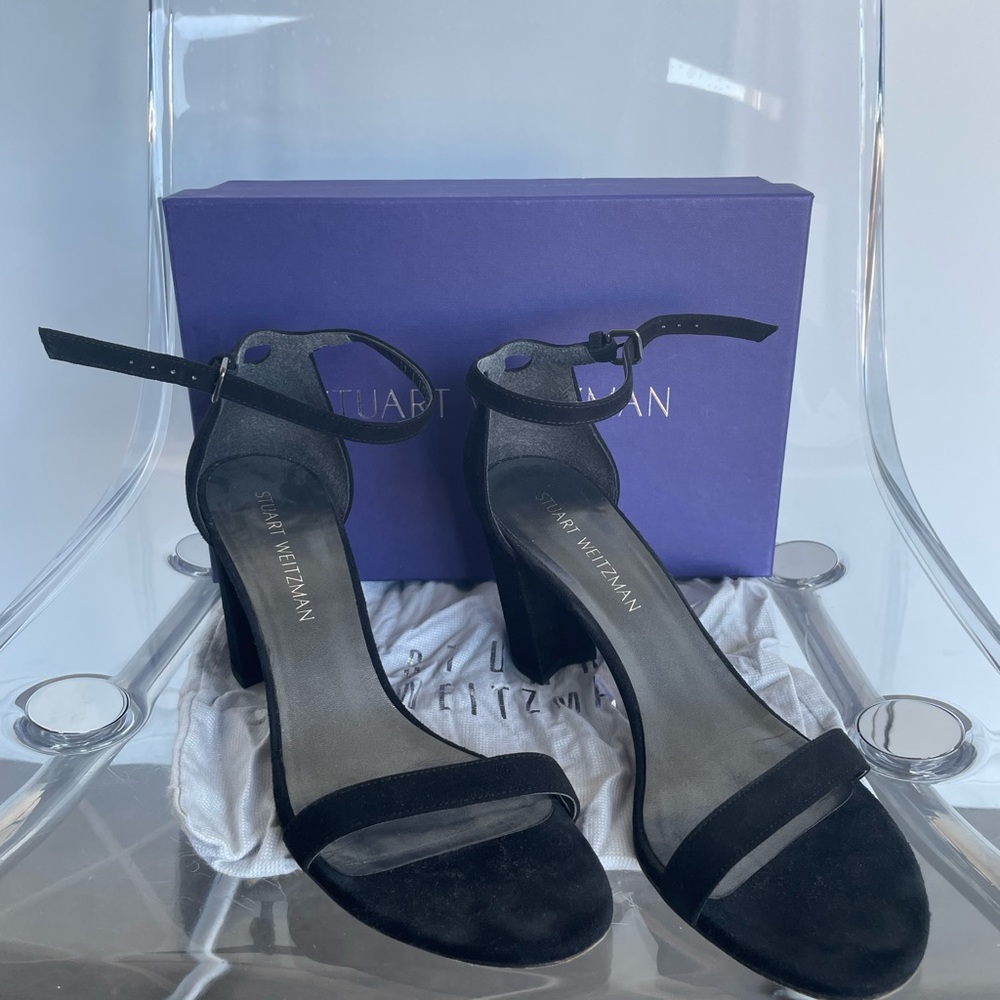Stuart Weitzman “nearly nude” suede sandal heel